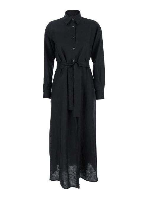 Classic Collar Linen Dress — Black
