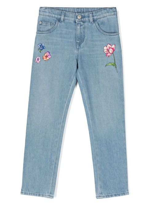 Floral-embroidered skinny jeans - Blue