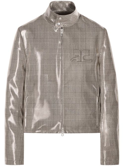 Shaded-logo patent biker jacket - Neutrals