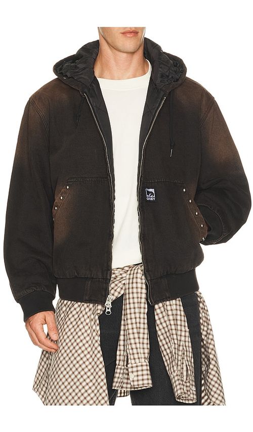Obey Studded Zip Up Jacket in Black Rust Wash. XL/1X also in L