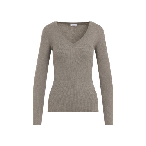Brown Knitted V Neck Sweater