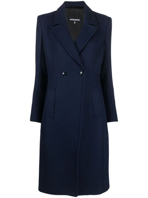 Double-breasted wool-blend coat - Blue