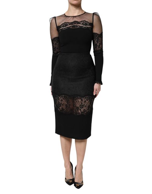 Lace-Trim Nylon Tulle Sheath Dress — Black