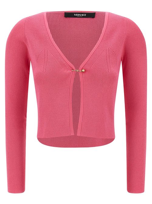 Ribbed Viscose Cardigan — Pink