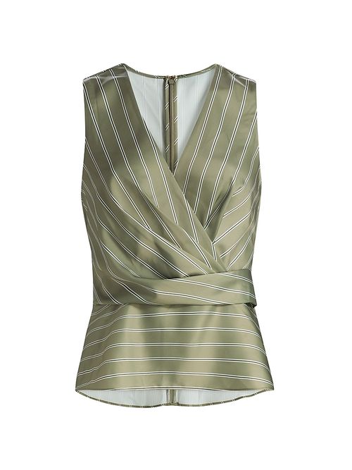 Women's Veronika Striped Draped Sleeveless Top - Safari Green Seaside