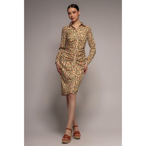 City Goddess Floral Print Shirt Dress - Beige