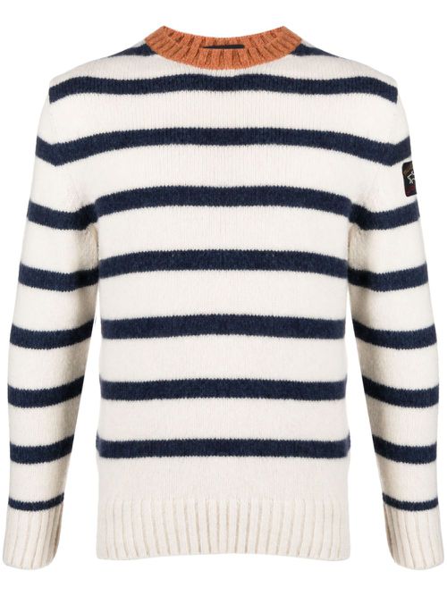 Logo-patch striped jumper - White
