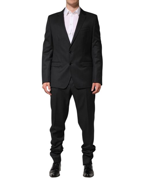 Virgin Wool Single Breasted Pant Suit — Black