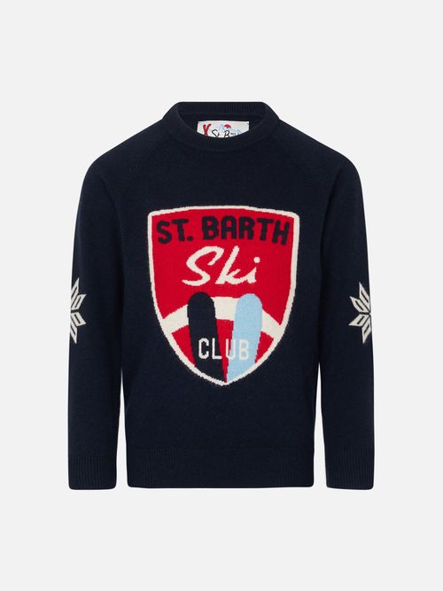 Boy Crewneck Sweater With St. Barth Ski Club Print Blue