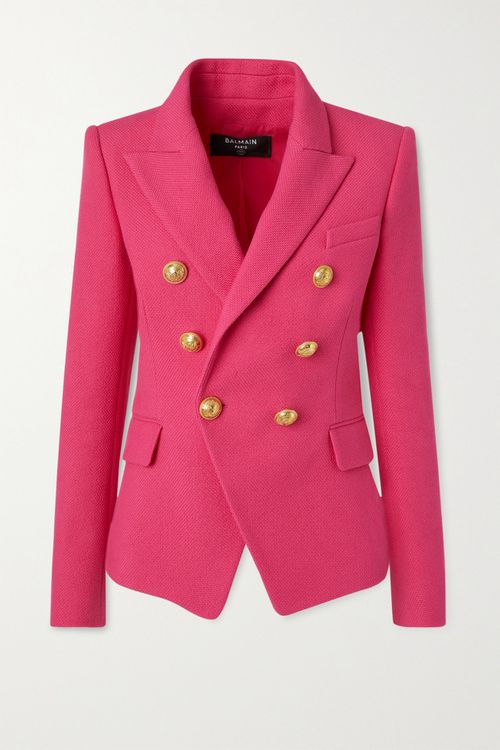 Double-breasted Cotton-piqué Blazer - Pink - 34