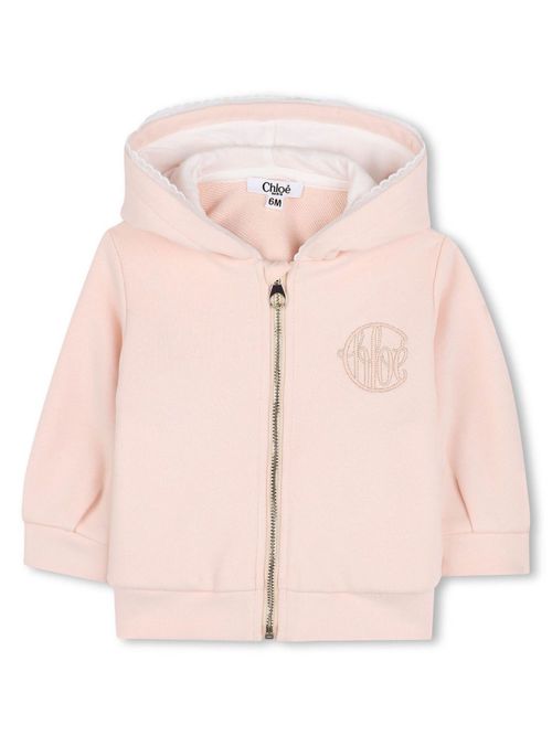 Logo-embroidered cotton hoodie - Pink