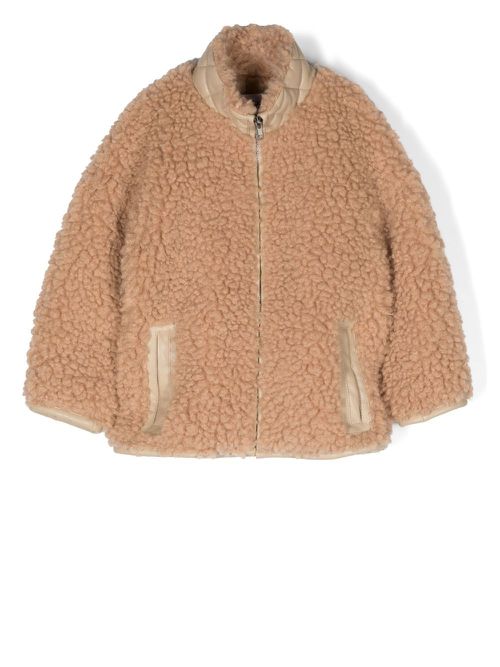 Faux-shearling zip-up coat - Neutrals