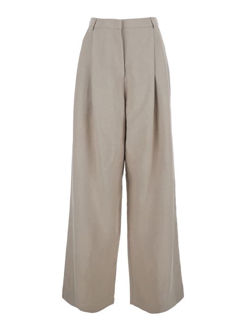 High-Waisted Cotton Trousers — Beige