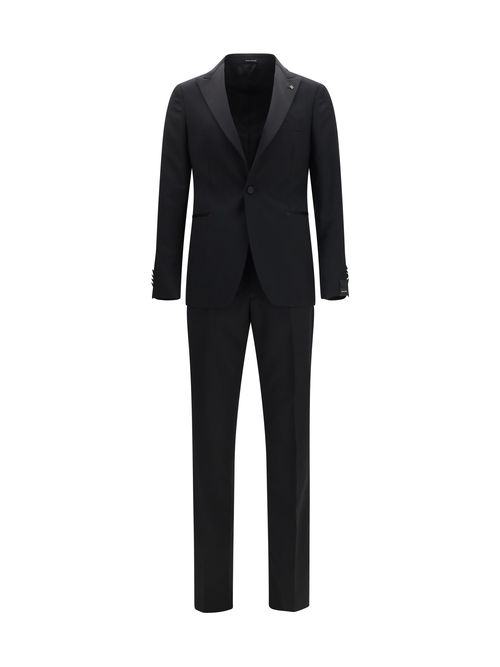 Single-Breasted Virgin Wool Pant Suit — Black