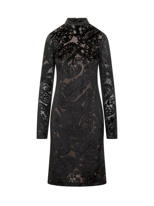 Black Floral Mock Collar Dress