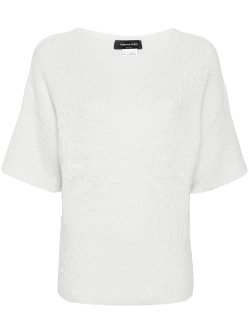 Lurex-Detail Chunky Knit Sweater — White