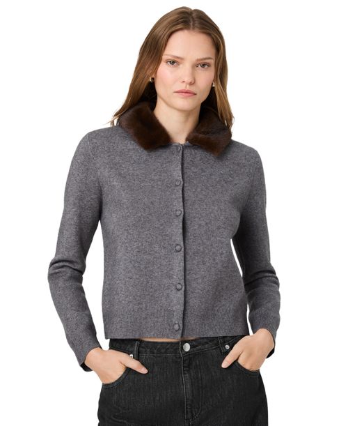 Women's Sloane Collar Button-Front Cardigan - Dark Heather Gray/Brown
