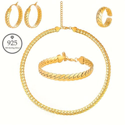 TEMU 925 Silver Women's Jewelry Set, Fashionable Retro Street Style For Women, With An Exquisite Gift Box As A Gift