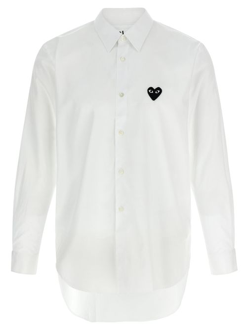 Black Heart-Embroidered Cotton Shirt — White