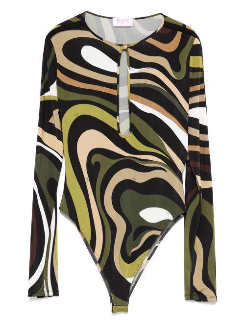 Swirl-print keyhole bodysuit - Black