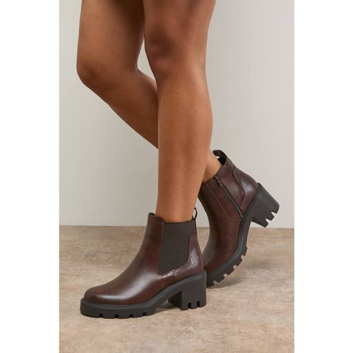 Oasis Women's Monty Faux Leather High Heel Chunky Chelsea Ankle Boots in Brown