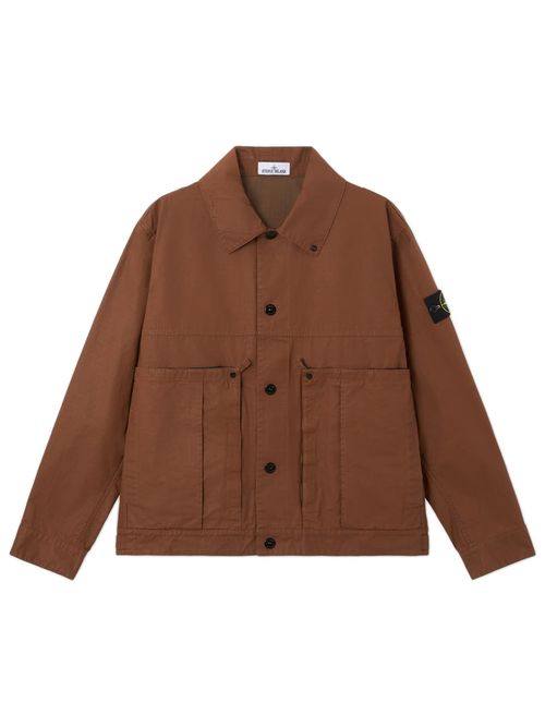 ? No - Men's Cotton Utility Jacket with Contrasting Snap-Up Collar, Large Patch Pockets & Adjustable Cuffs