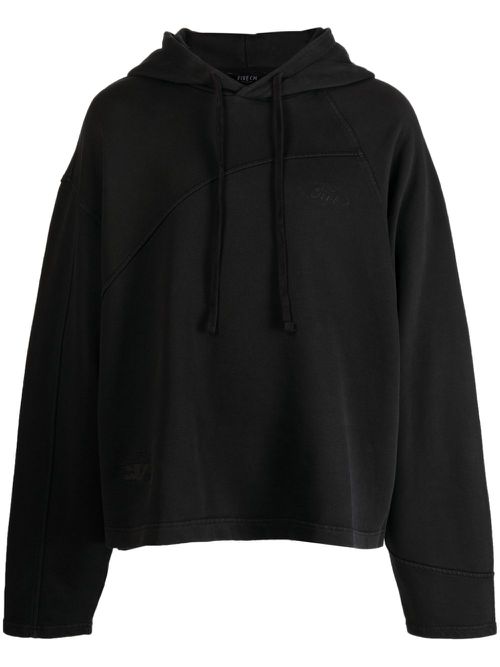 Logo-embroidered cotton hoodie - Black