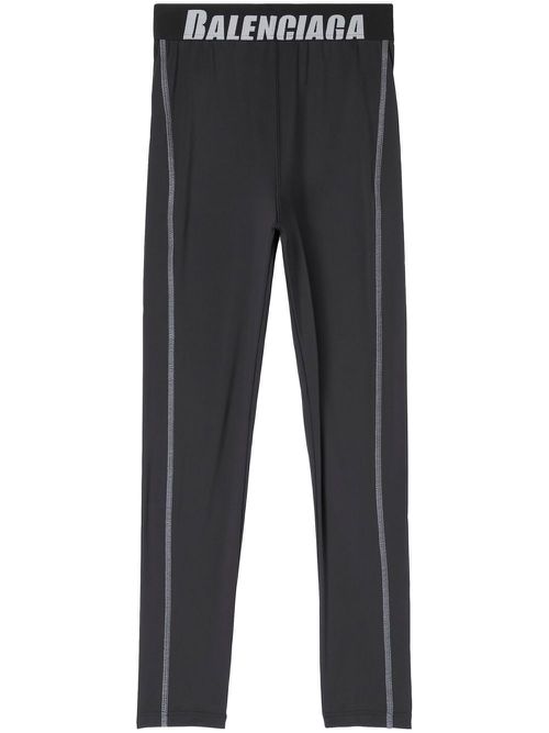 Logo-waistband stretch leggings - Black