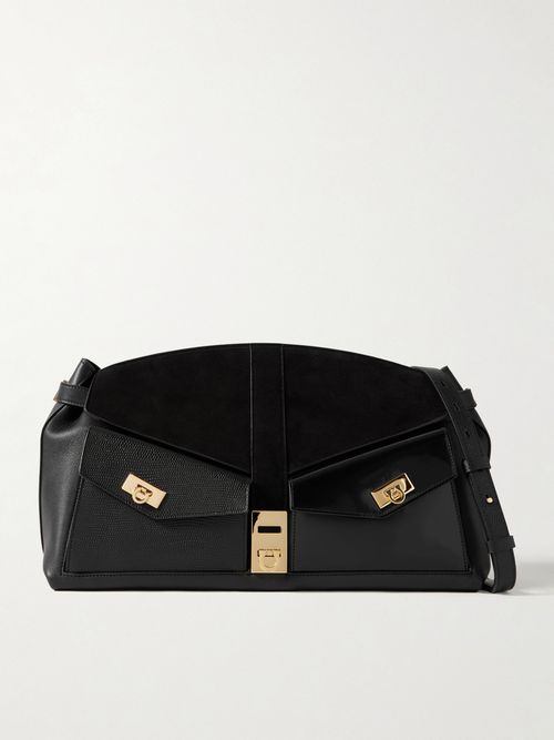 Hug Pouch Large Suede-trimmed Leather Shoulder Bag - Black