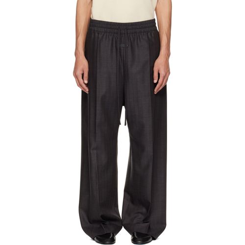 Gray Striped Wool Wide Leg Drawstring Trousers