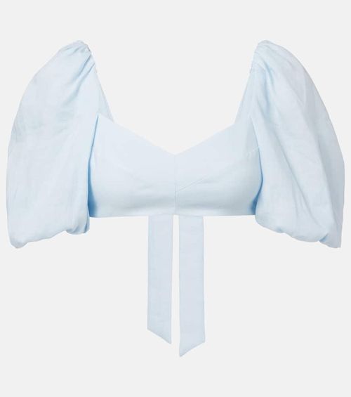 Rhiannon puff-sleeve linen crop top