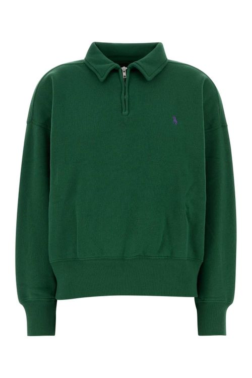Half-Zip Cotton Blend Sweatshirt — Green