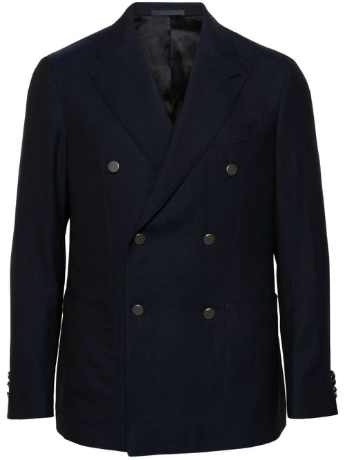Double-breasted wool blazer - Blue