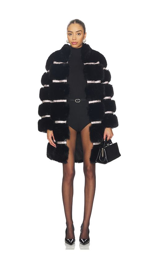 Adrienne Landau Diamond Luxe Coat in Black. M. Also in