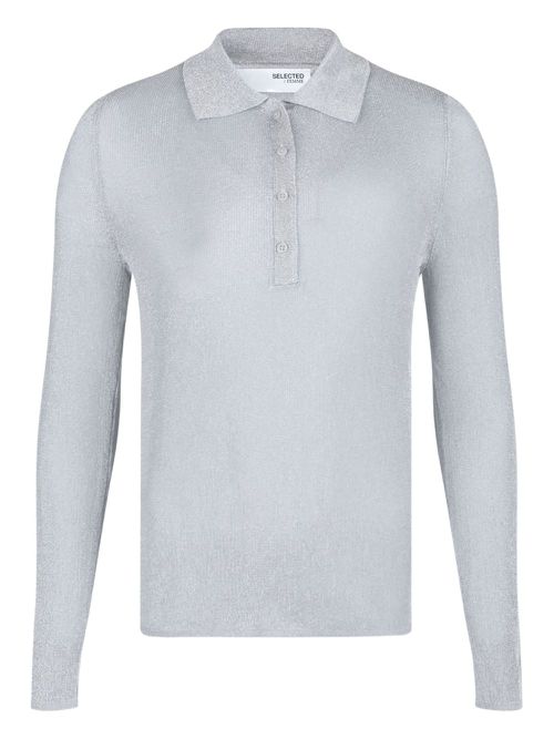 Selected Femme metallic polo top - Grey