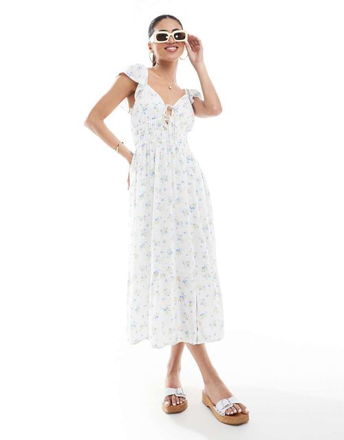 Hollister short sleeve milkmaid midi slit dress in blue floral