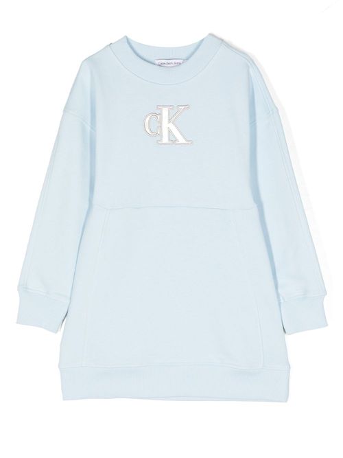 Calvin Klein Kids logo-appliqué cotton-blend sweatshirt dress - ブルー