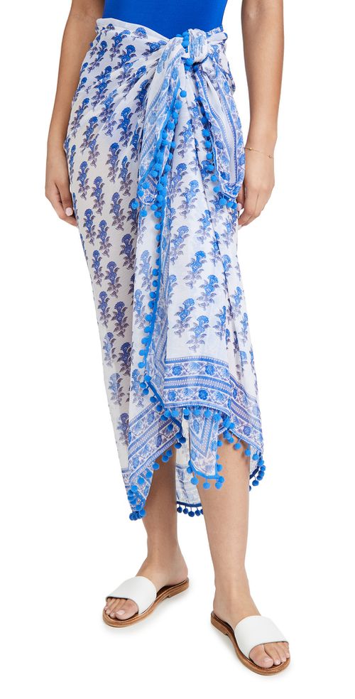 Border Print Sarong Blue One Size