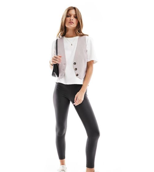 ASOS DESIGN Petite leather look leggings in black
