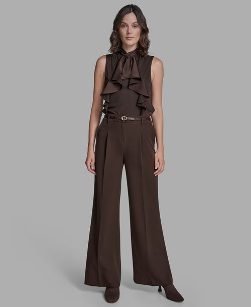 Women's Pleated Wide Leg Pants - Truffle