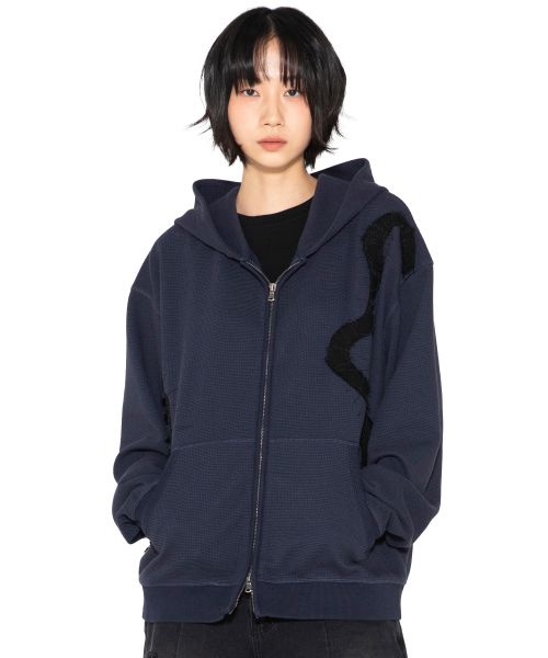 XTT151 Flow Applique Waffle Hoodie Zip-Up
