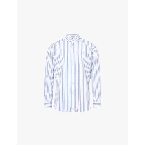 Mens White/blueLogo-embroidered Striped Stretch-cotton Shirt