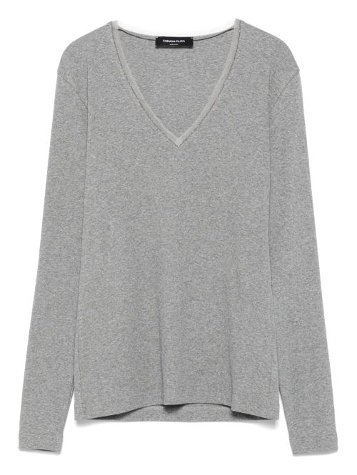 Fine-Knit V-Neck Sweater — grey