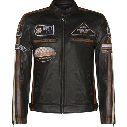 Infinity Leather Mens Zipped Racing Biker Moto Jacket - Black - Large