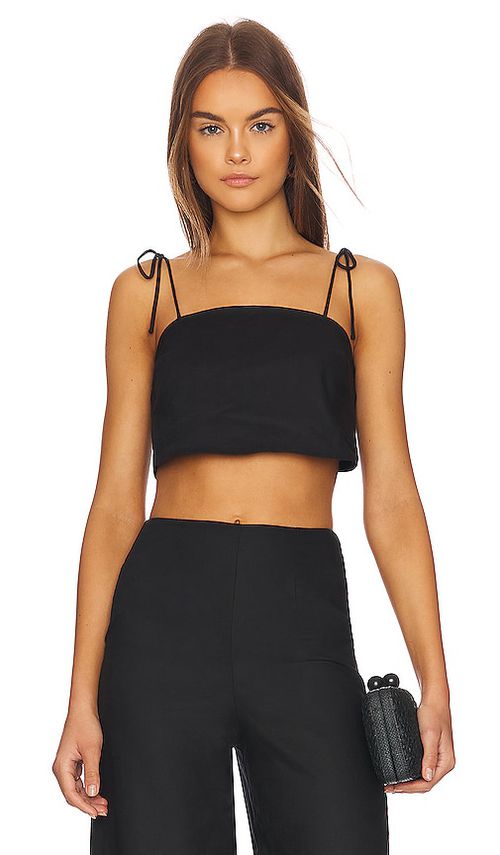 SNDYS Tie Linen Top in Black. -  XXS also in L, M, S