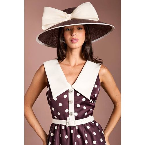Coast Women's Lisa Tan Organza Bow Detail Wide Brim Hat in Chocolate