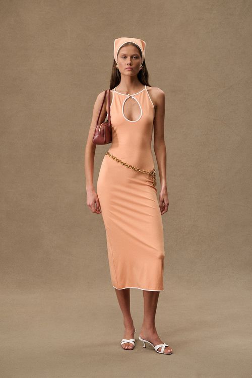 Rowen Rose for FWRD Sleeveless Cut-out Long Dress in Orange - Peach.  40 also in