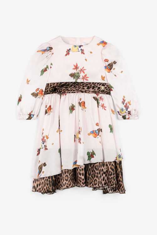 Bird And Leopard-print Silk Dress - Female Girls (4