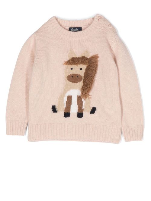 Horse intarsia-knit wool jumper - Neutrals