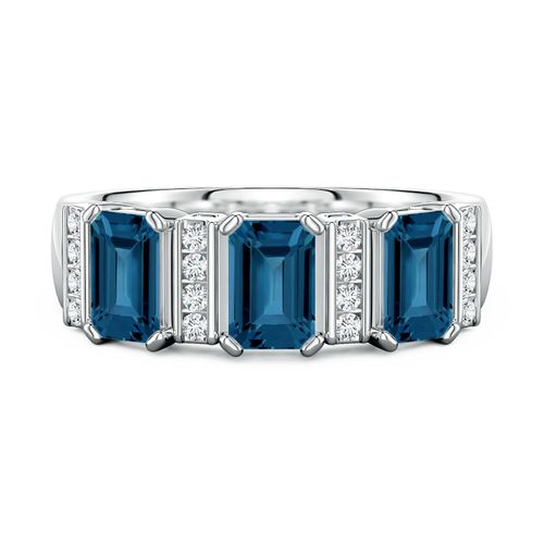 Lee Harris x Angara 2.11 CTW London Blue Topaz and Diamond Modern Art Deco Inspired Semi Eternity Ring in Platinum
